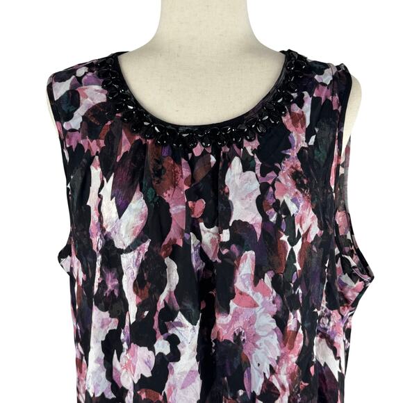 CABLE & GAUGE ABSTRACT EMBELLISHED SLEEVELESS BLOUSE IN PINK BLACK NWOT SIZE XL‎ - Picture 3 of 14